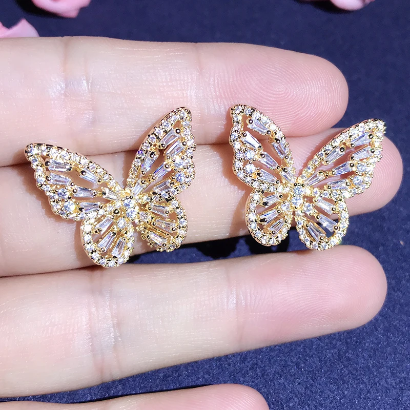Креативный дизайн кубического циркония бабочка серьги-гвоздики элегантный