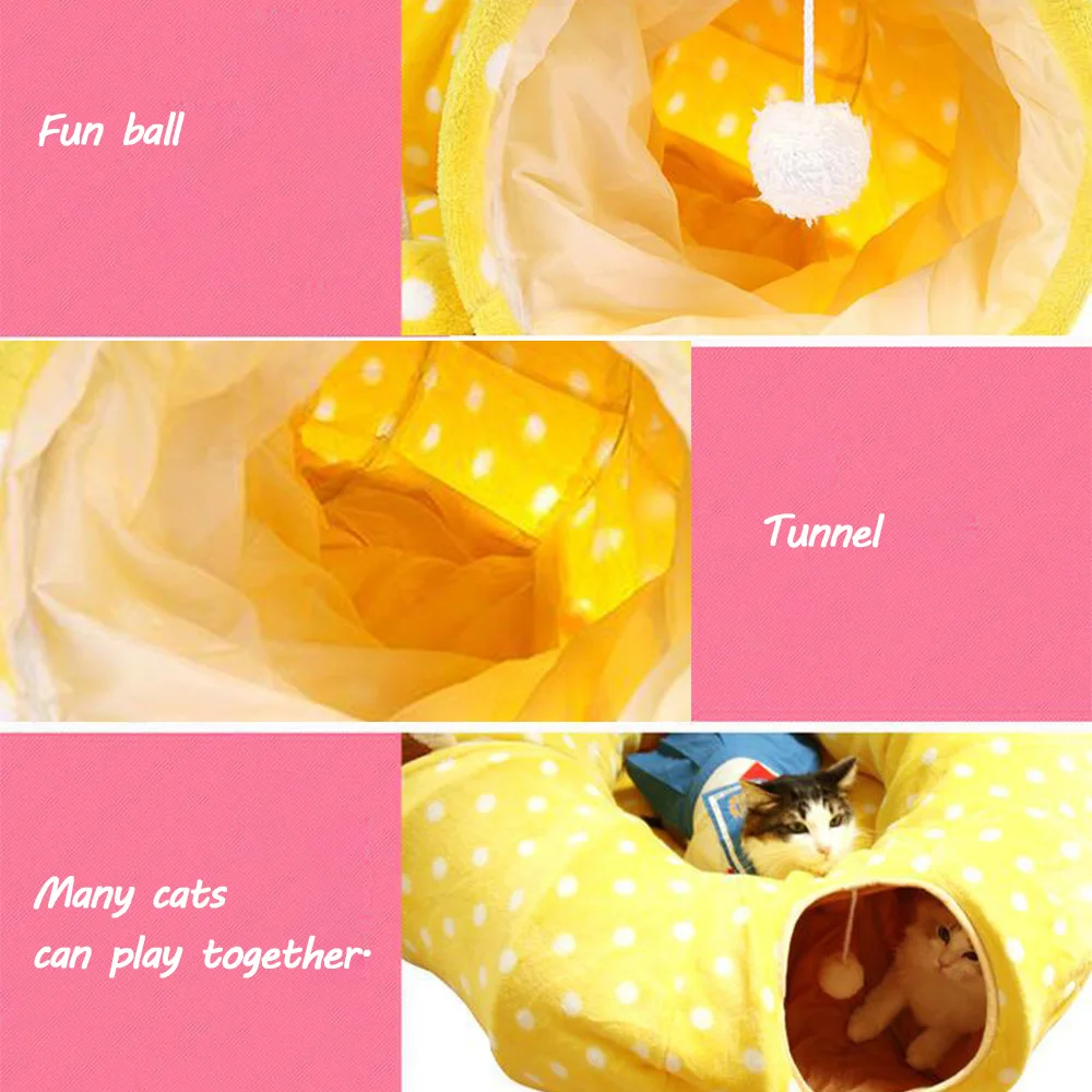T&uacute;nel redondo para gatos, juguete interactivo con alfombrilla para cama, cama plegable extra&iacute;ble para mascotas, ejercicio para cachorros-1