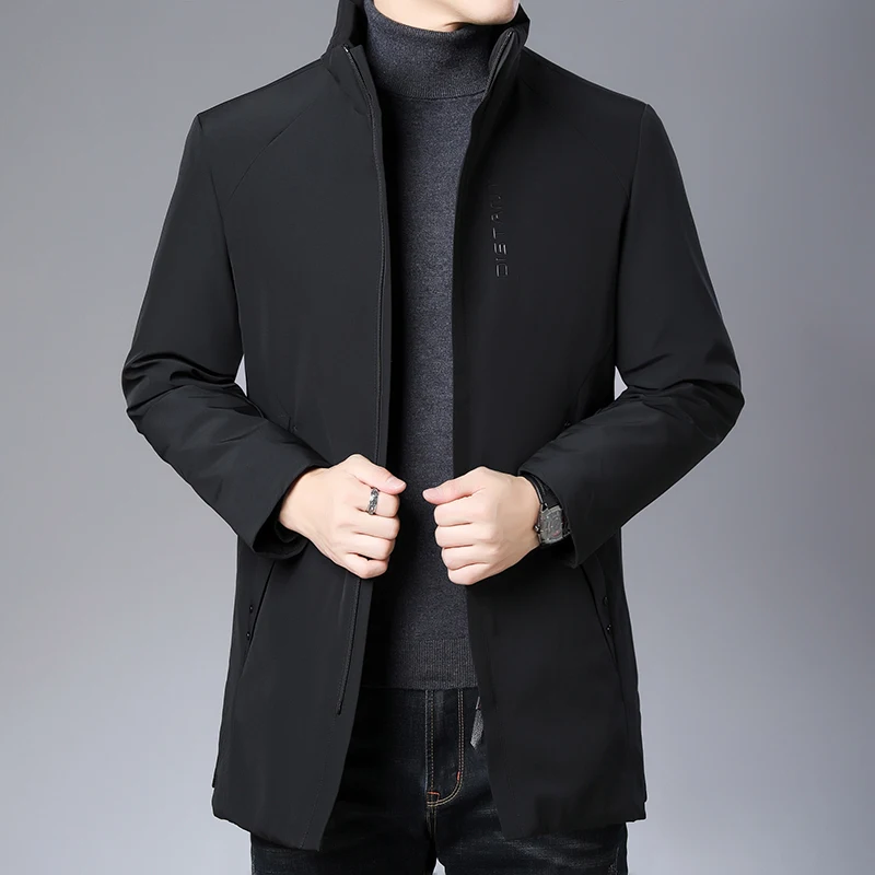 Men's down jacket Casual middle age winter black multi-pocket solid color basic zip-up coat slim and warm jacket