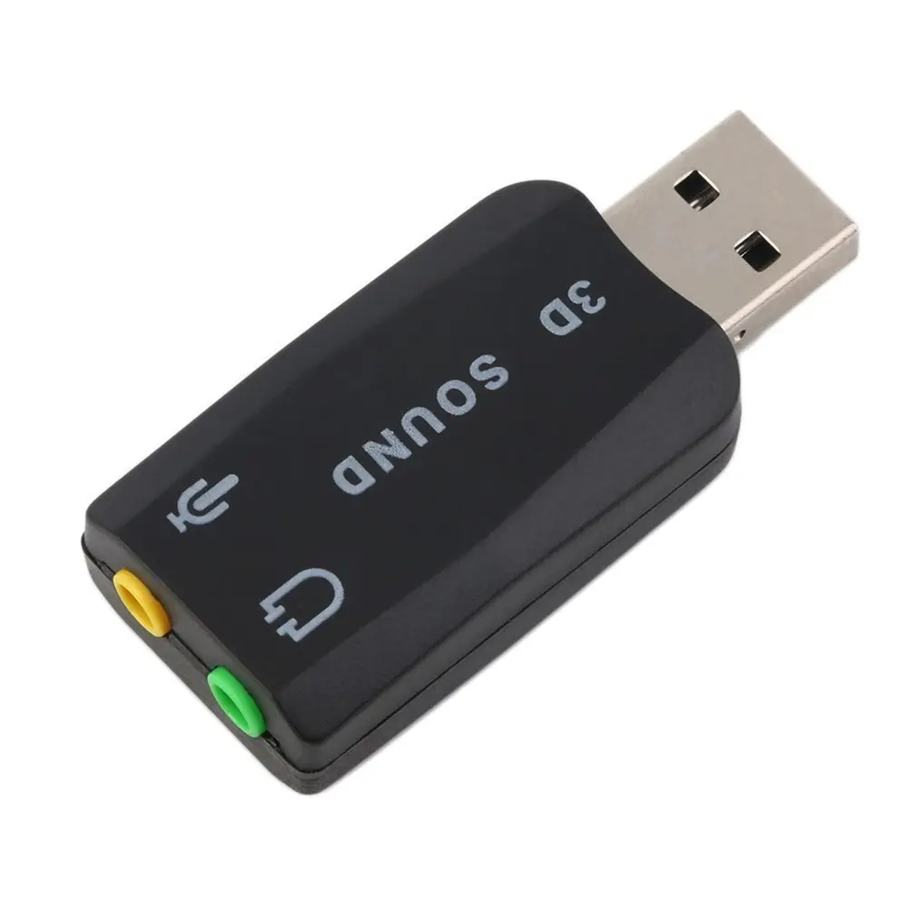 Прочный легкий разъем и воспроизведение USB 2,0 в 3D для микрофона Динамик Аудио гарнитура адаптер звуковой карты 5,1 каналов для ПК ноутбук черный