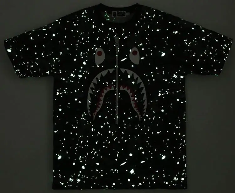 

Bape Cartoon Starry Night Light Print Short Sleeve T-shirt Men and Women Casual Couples Anime Shirt