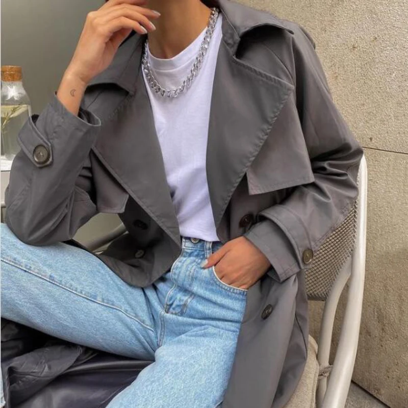 

Holiwind 2021 Women Casual Long Trench Coat With Sashes Double Breasted Women's Windbreaker Chic Office Coat Ladies Outerwear