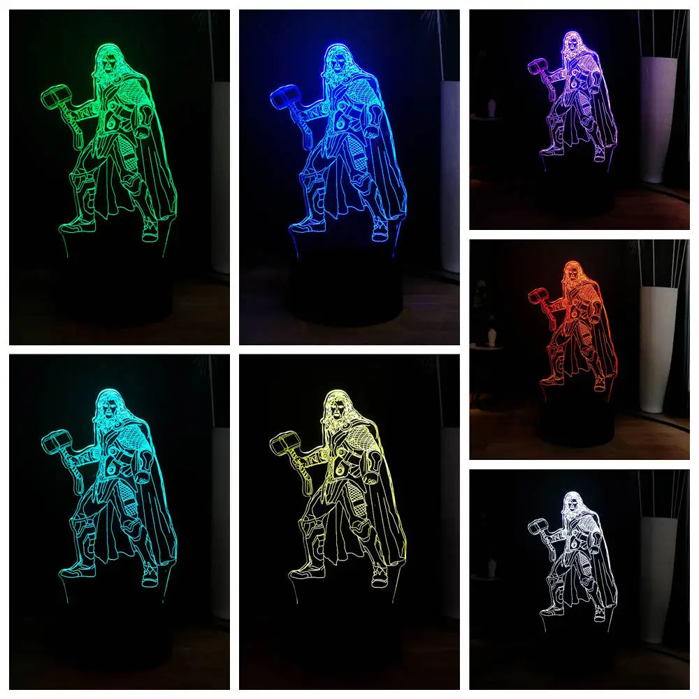 Новый RGB 7 Красочный крутой Тор LED Настольная лампа Marvel супергерой детская