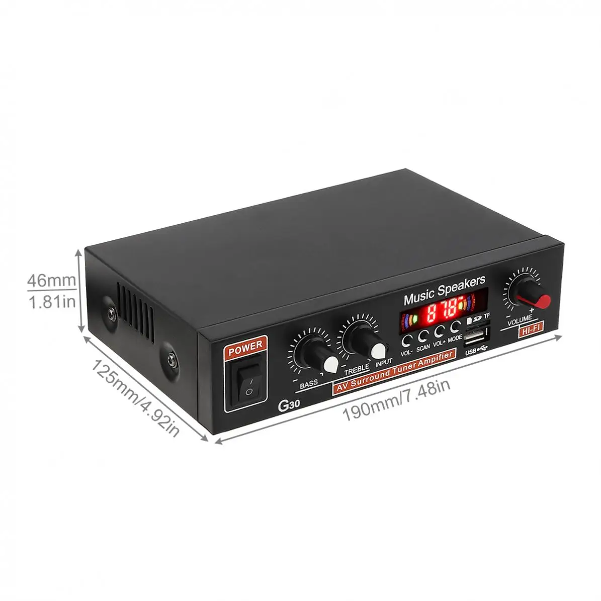Автомобильный усилитель мощности G30 HIFI Bluetooth FM радио плеер с поддержкой SD / USB DVD MP3 и пультом дистанционного