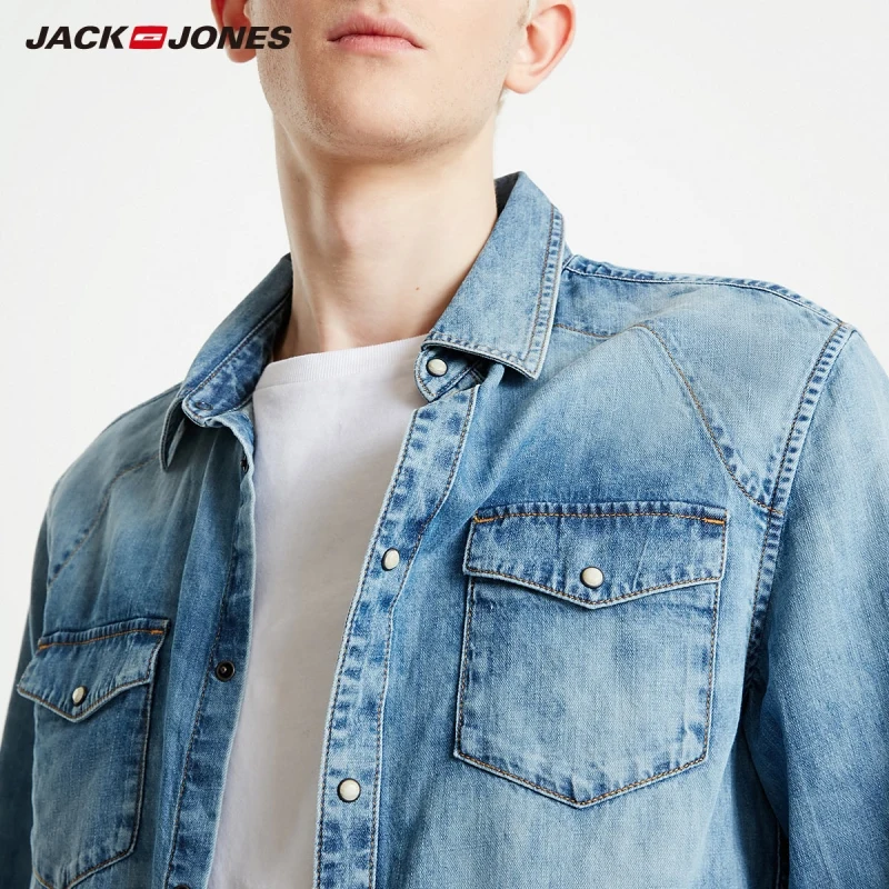 Мужская джинсовая рубашка JackJones приталенная Базовая с длинными рукавами 219105523 |