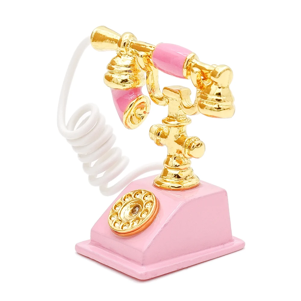 

Миниатюрный розовый вращающийся настольный телефон Odoria 1:12, модель проводного телефона в стиле ретро, мебель для гостиной, домашние аксессуары для кукольного домика, Декор