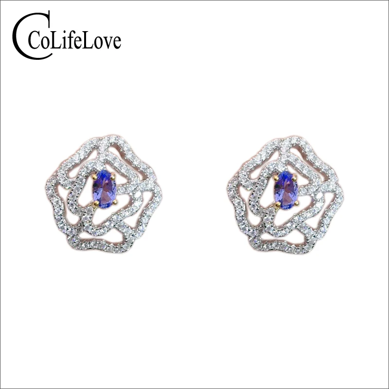 

CoLife Jewelry Fashion Tanzanite Stud Earrings for Party 3*5mm Natural Tanzanite Earrings 925 Silver Tanzanite Jewelry