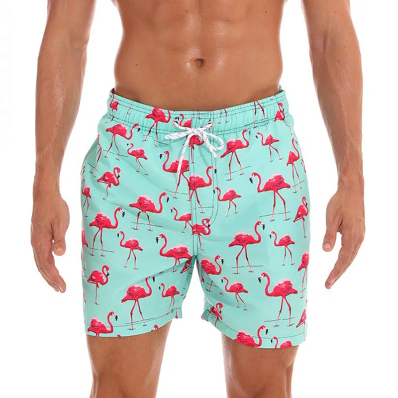 Green flamingo Datifer пляжные короткие летние быстросохнущие мужские пляжные шорты, мужские шорты для плавания, одежда для серфинга, мужские спортивные шорты для бега, тренажерного зала - Цвет: Green flamingo