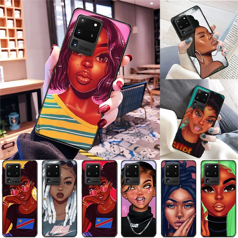 

Fashion Women Phone Case For Samsung Galaxy S10 S20 S9 S8 Lite Ultra Plus FE S10E Fashion Black Girls Coque Back Cover Carcasa