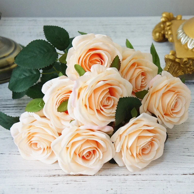 

10 Heads Silk Rose Artificial Flowers Bunch Bouquet Wedding Home Party Decor UK