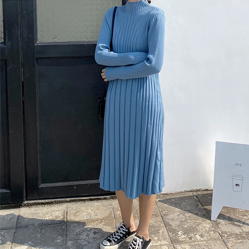 BGTEEVER элегантное осенне зимнее платье с высоким воротником женское свитер а