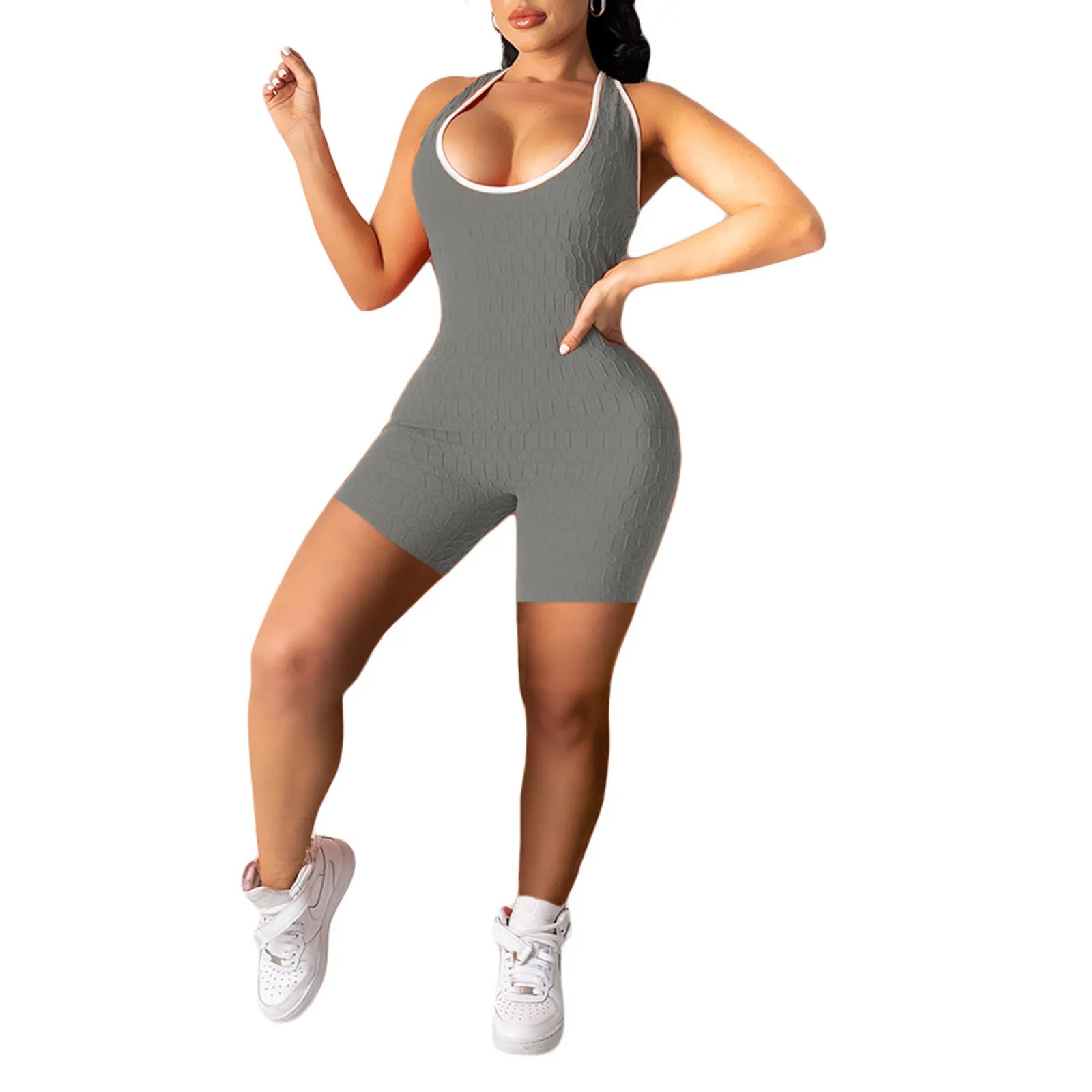 

Summer Sport Playsuit Women Short Jumpsuit Solid Color Backless Yoga Rompers Shorts Skinny Running Sportswear