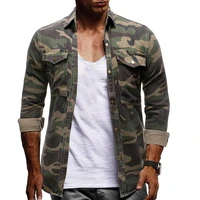 2021 spring autumn camouflage casual shirt long sleeved denim shirt for man army green mens blouse