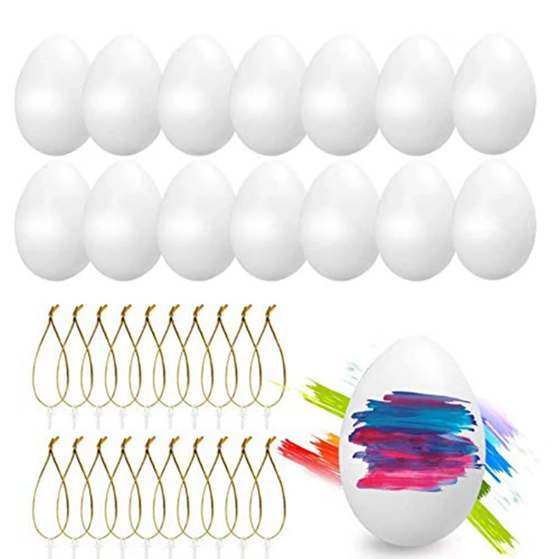 

Easter Decorations 24Pcs Plastic Easter Eggs Hanging Ornament Set Blank White Eggs for Kids DIY Painting Crafts