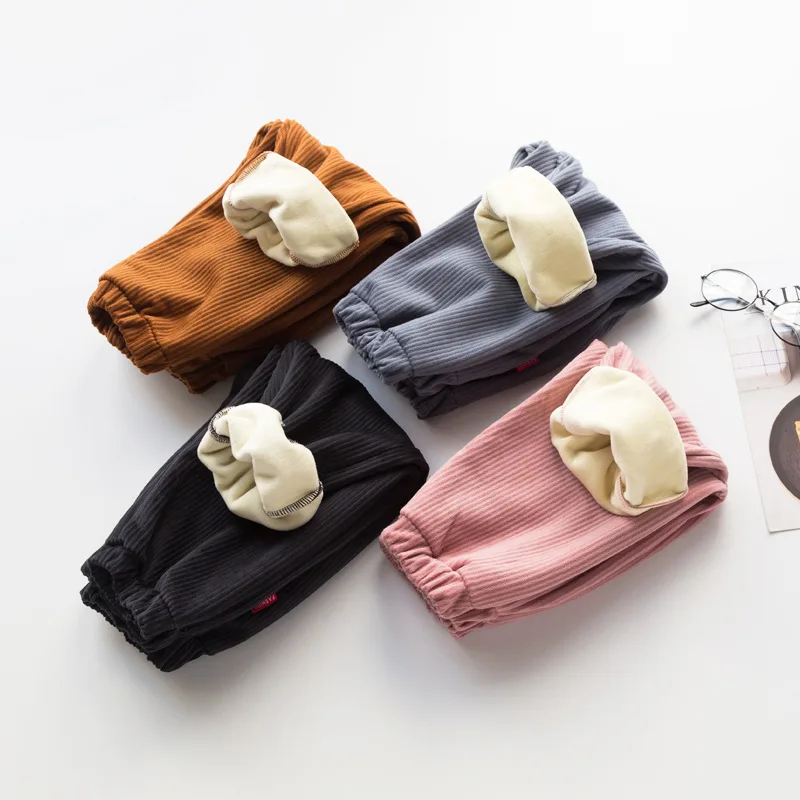 Зимние вельветовые повседневные штаны для мальчиков и девочек плотные детские