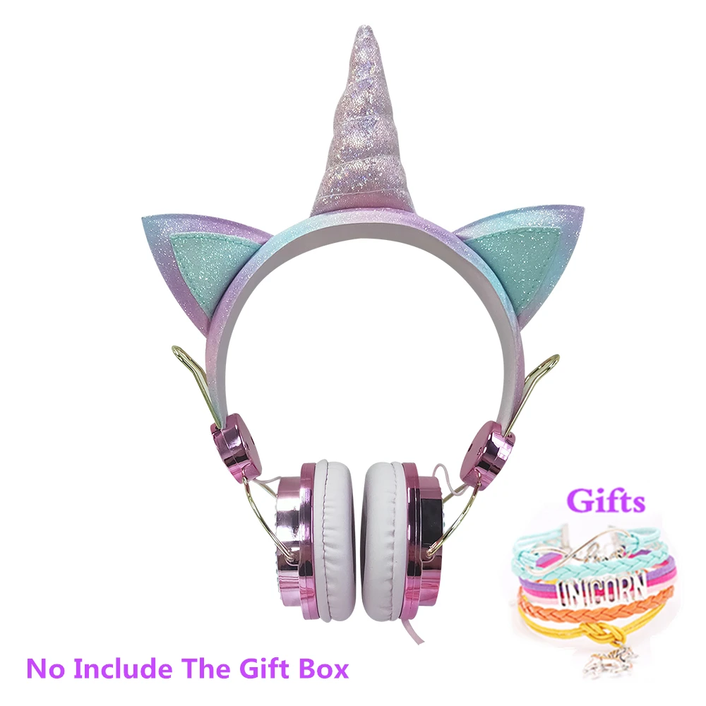 Opp Headset Funny Kids Headset Colorful Diamond Unicorn Headphones Music Stereo Wired Earphones With Gifts Box Christmas Brithday Gifts - Color: Opp Headset