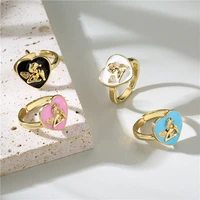 allnewme bohemia enamel candy color love heart angel charm rings for women ladies copper open index finger rings accessories