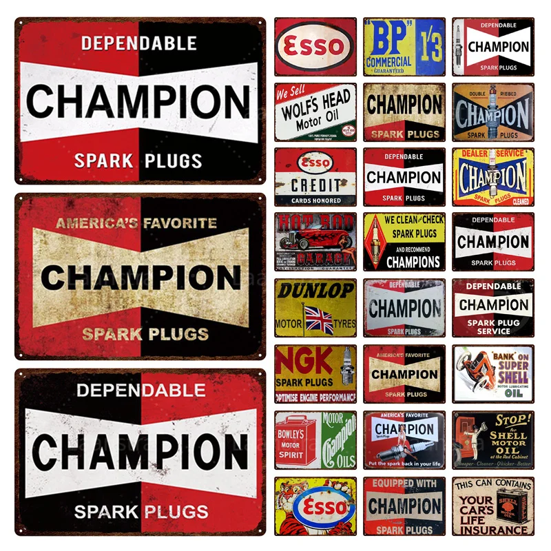 

Dependable Champion Spark Plugs Vintage Poster Metal Signs Retro Wall Plaque Iron Painting Garage Decor Gas Station Decorative