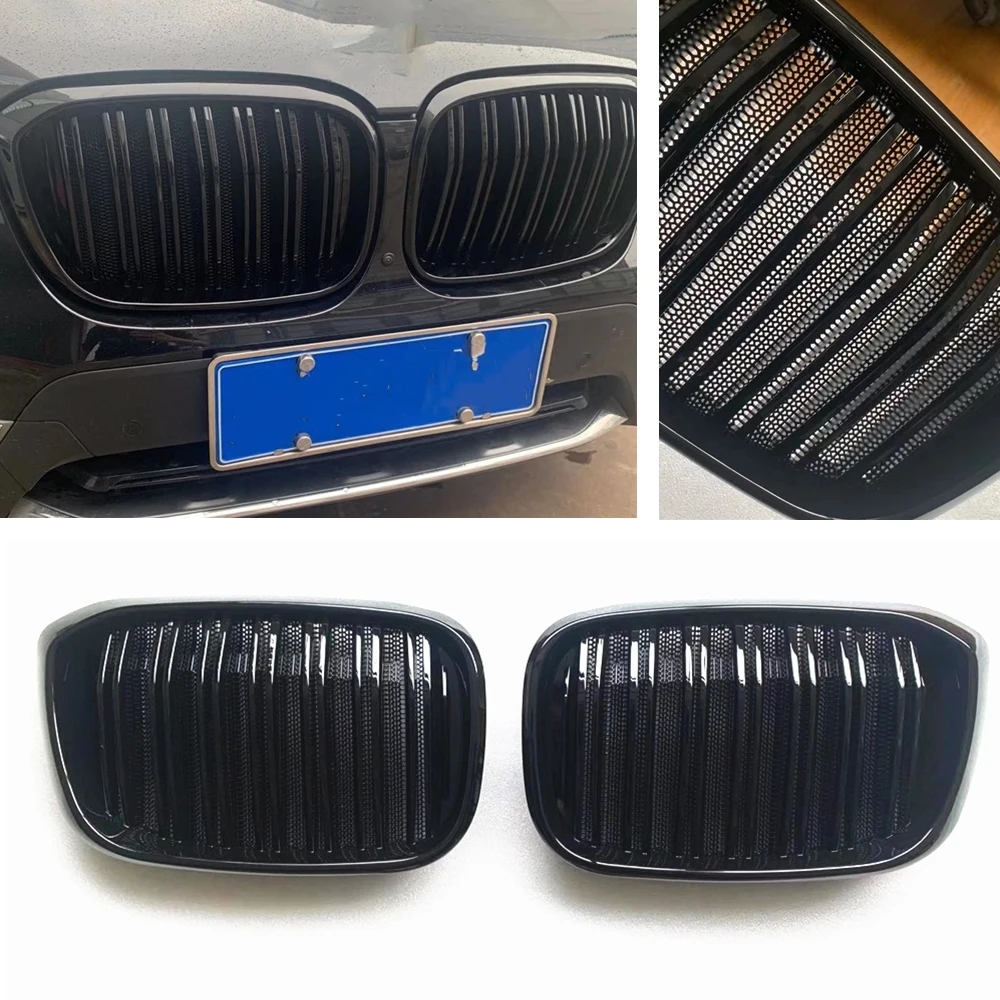 

2pcs Racing Grills For BMW X3 X4 G01 2018-2021 Front Kidney Grille Glossy Black Car Upper Bumper Hood Mesh Grid Body Kit