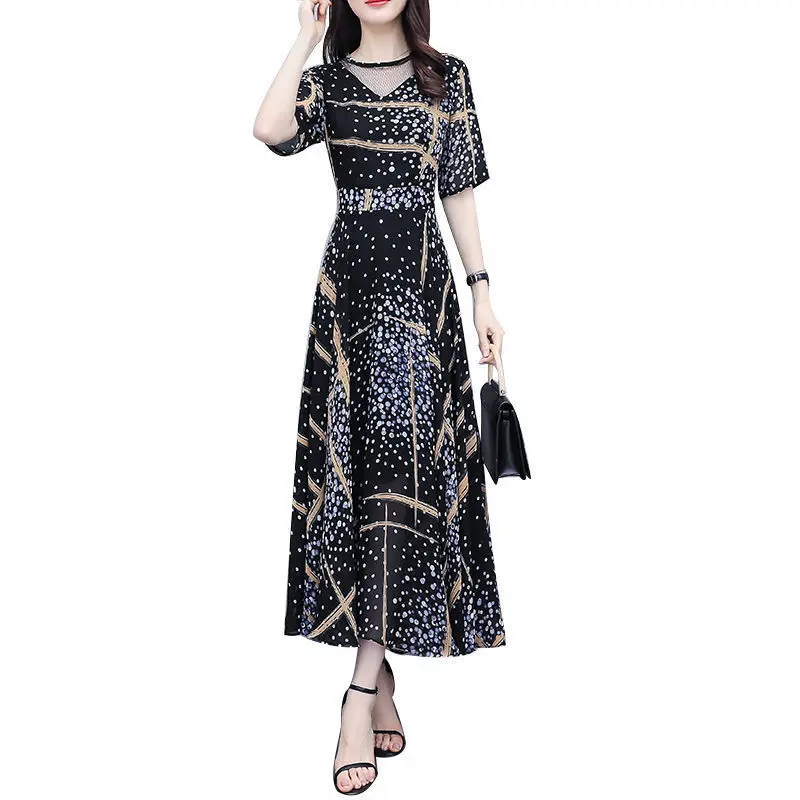 

For Summer spring Women's Dress Lace O-Neck Half sleeve A-Line Women's Dress clothes printing Fashion Ladies Dress SS3385