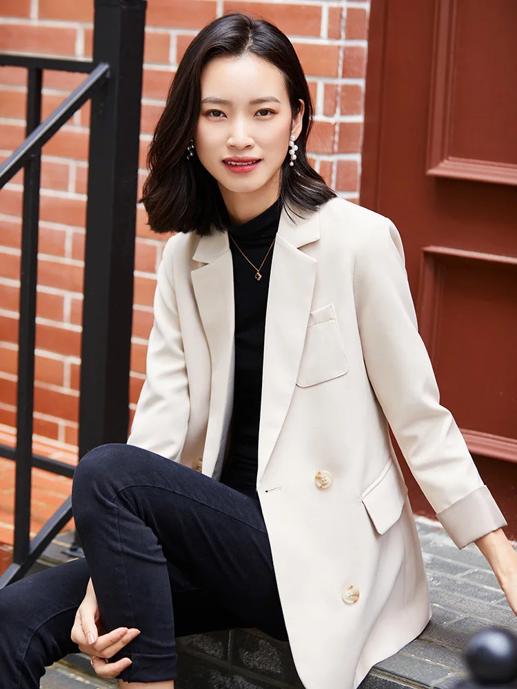 

Women in suits and coats polyester double breasted regular blazers coat long-sleeve notched collar