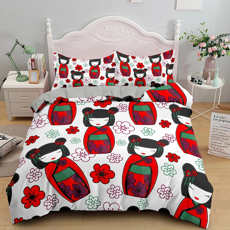 

Fashion Japanese Doll Single King Size Bedding set 2/3pcs Quilt Cover With Pillowcase Microfiber Duvet Covers Drop Shipping
