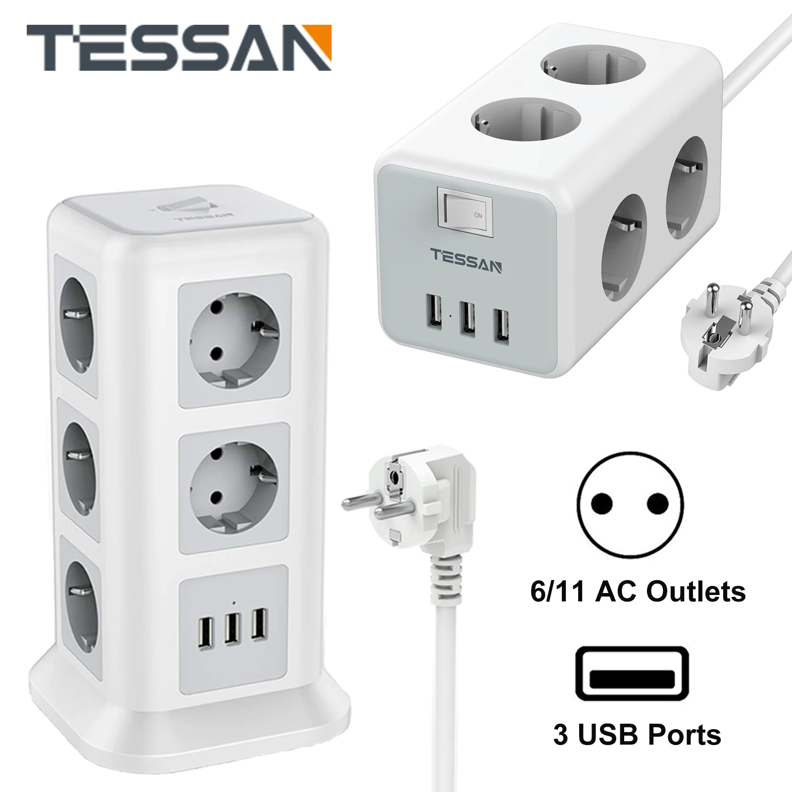 

Сетевой фильтр TESSAN, 6 каналов (3600 Вт/16 А), 4 USB-порта (5 В, а), несколько розеток с выключателем питания, защита от перегрузки кабеля 2 м