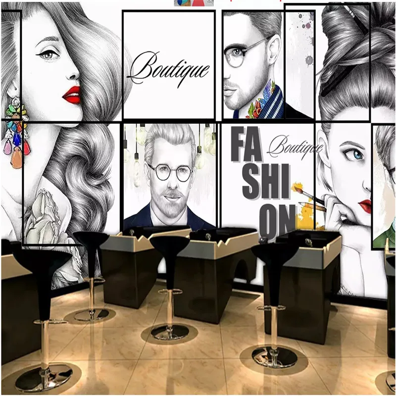 Пользовательский размер и логотип Парикмахерская настенная бумага 3D прическа