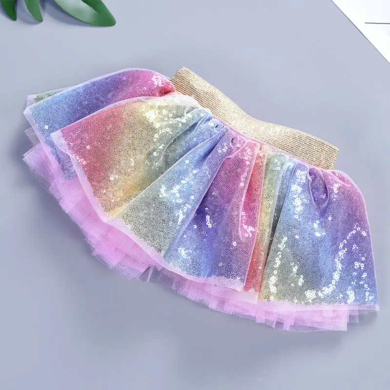 Princess Sequins Tutu Skirt Baby Girls Photo Costume Prop Summer Clothes Rainbow Kids Party Only Skirts | Мать и ребенок