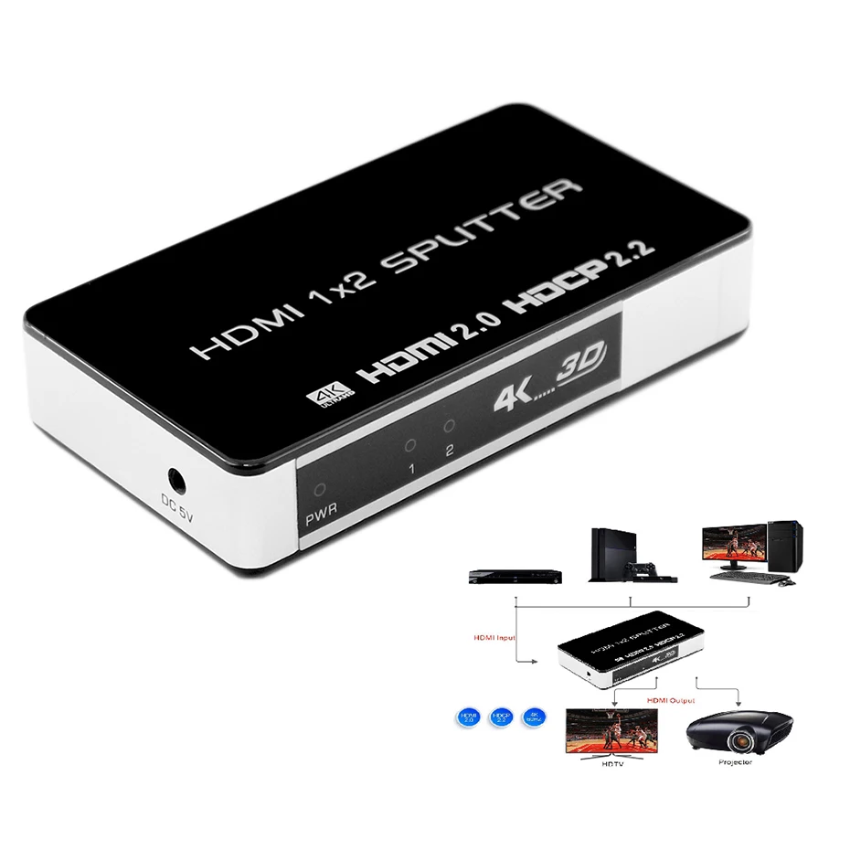 Разветвитель UHD HDMI 2 0 1x2 4K 60 Гц разветвитель 1 в Выход HDCP HDR для PS4 pro Apple TV 5 ПК