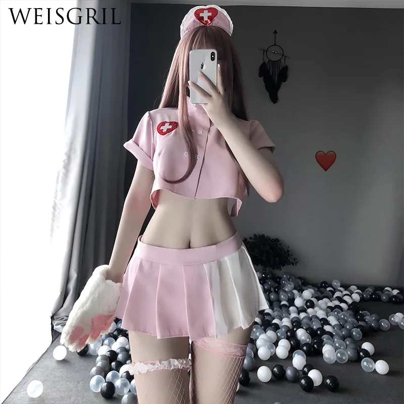 

Slutty Girl Sexy Nurse Cosplay Costumes Pink Transparent Back Mini Skirt Slut Butt Adorable Lingerie Erotic Dress Doctor Uniform