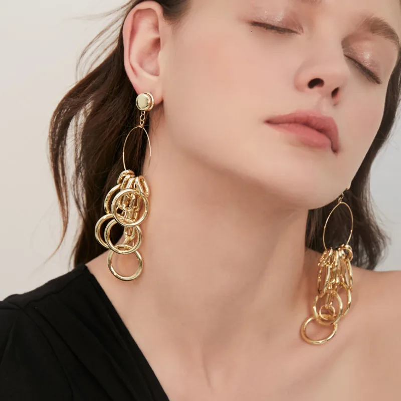 WKOUD EAM женские круглые металлические большие серьги висюльки очаровательные