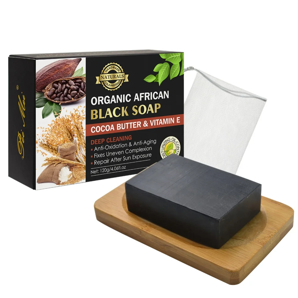 

Отбеливающее мыло ручной работы с витамином Е, 120 г, мыло из африканских черных какао бобов, органическое мыло для удаления акне, мыло для глу...