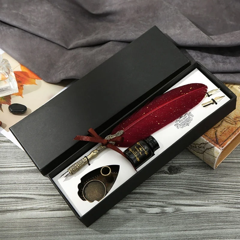 Antique Feather Quill Pen Stamps Set Dip Fountain Retro Calligraphy Supplies English Writing Collectibles | Канцтовары для офиса и