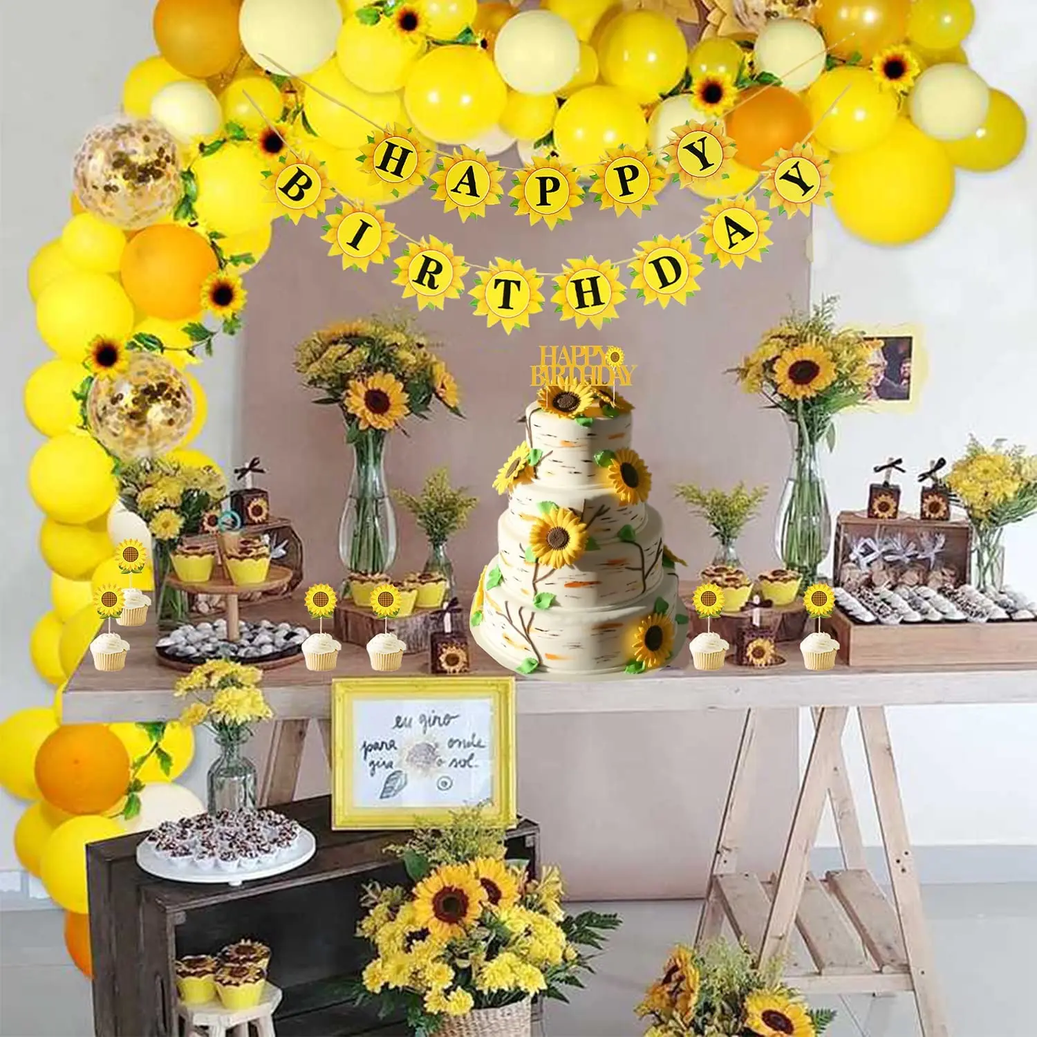 105 шт. подсолнухи День Рождения фотография баннер на день рождения Алюминиевая