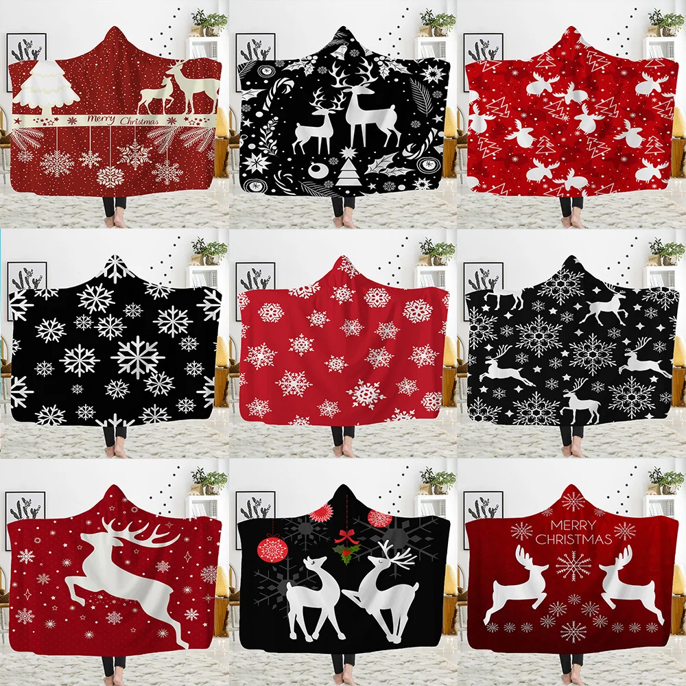 

Superior QualityHooded Blanket Children's Down Blanket Cloak Blanket Double-layer Warm Shawl Blanket Christmas Elk