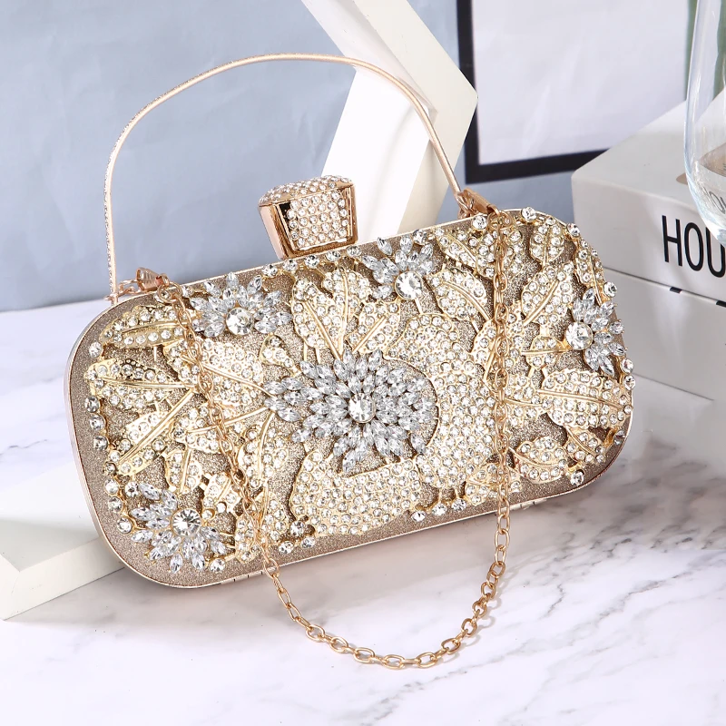 Золотистый Вечерний Клатч Стразы с бриллиантами, Сумочка для женщин, Свадебная сумка на цепочке через плечо, роскошная Маленькая вечерняя с...