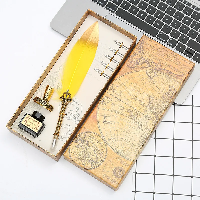 Перьевая ручка в винтажном стиле Набор цветных перьевых ручек с золотой головкой