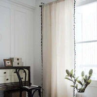 nordic style solid color tassel window curtains semi sheers blackout cotton blend farmhouse curtains for home living room tj3668