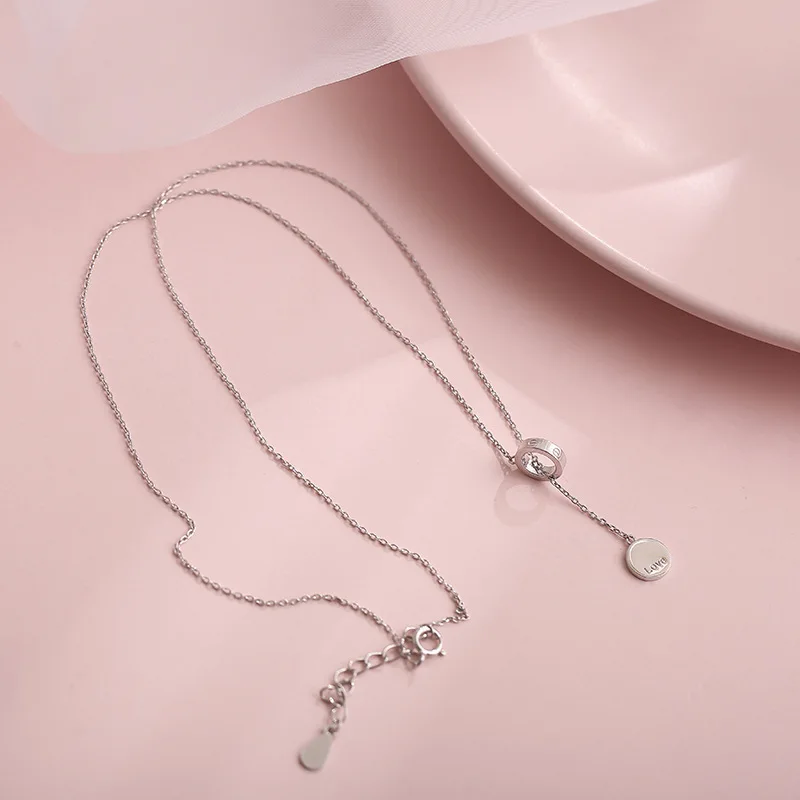 

Subeads 925 Sterling Silver Circle Disc Pulling Pendant Necklace For Lover Wife Letter Love Chain Necklace Fine Jewelry Gifts