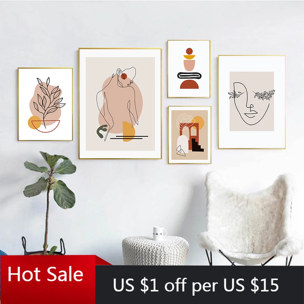 

Boho Art Prints Abstract Landscape Canvas Painting Poster Northern Europe Nudy Line Women Gallery Wall Art Decor Pictures Room D
