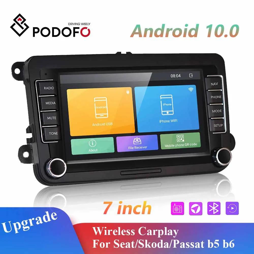

Podofo Carplay Android Car Radio 2 Din 7'' Multimedia Player Bluetooth Audio Stereo GPS For VW/Seat/Skoda/Passat B5 B6/Golf 5 6