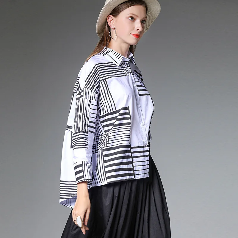 LANMREM can ship весна 2020 новинка рукав три четверти белый черный принт универсальная