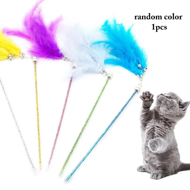 

Legendog 1pc Cat Wand Toy Interactive Funny Fake Feather Cat Wand Kitten Teaser Toy With Bell Pet Supplies Random Color