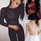 Совершенно новые женские сексуальные сетчатые футболки, Женский Прозрачный Топ с длинным рукавом, Клубная одежда, Женская Тюлевая Сетчатая футболка для вечеринки и клуба, футболки