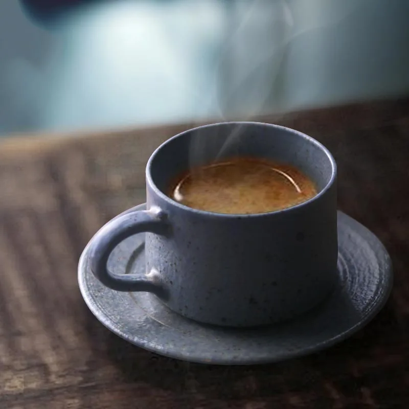 

73ml Japanese-style Espresso Cup with Saucer Kit Drinkware Teaware Master Breakfast Milk Juice Cups Handle Mug Ceramic Mugs Art
