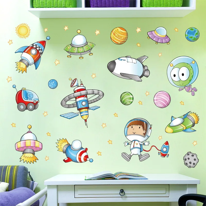 

Space Astronaut Cartoon Wall Stickers Children's Room Kindergarten Nursery Background Decorative Wall Stickers