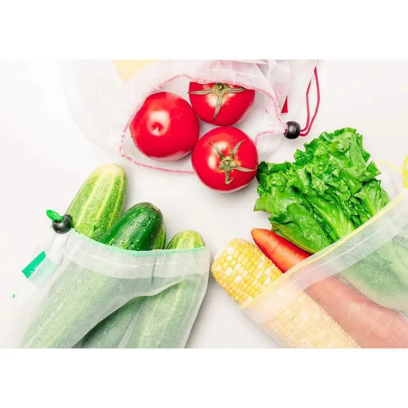 15pcs/set Reusable Fruit Net Bag Produce Bags Black Rope Mesh Vegetable Toys Storage Pouch Basket Organizer Tools Dropship | Дом и сад