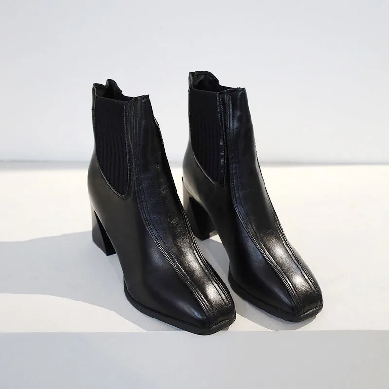 

Женские кожаные ботильоны на высоком толстом каблуке, Размеры 35-39