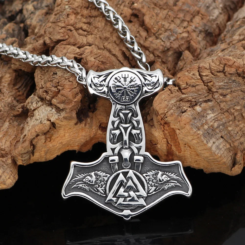 Скандинавский Викинг из нержавеющей стали thor hammer Mjolnir odin raven valknut vegvisir подвеска